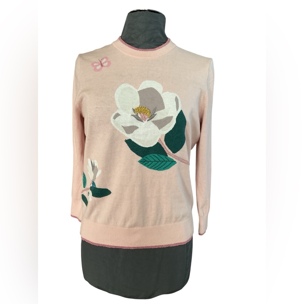 Kate Spade New York Flower Embroidered Pink Sweater, Size L